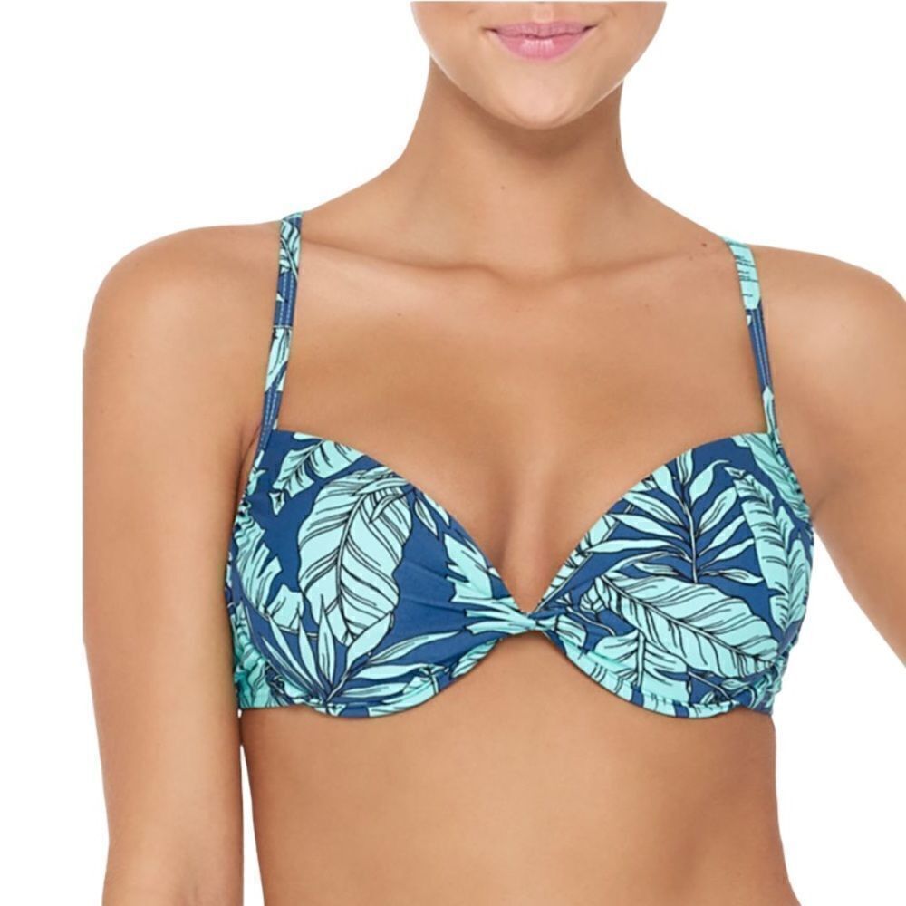 Hot Water Blue Palm Leaf Push-Up Bikini Top‎